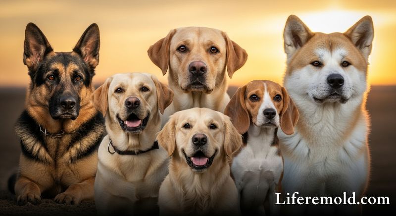 Five most loyal dog breeds including German Shepherd, Labrador, Akita, Golden Retriever, and Beagle