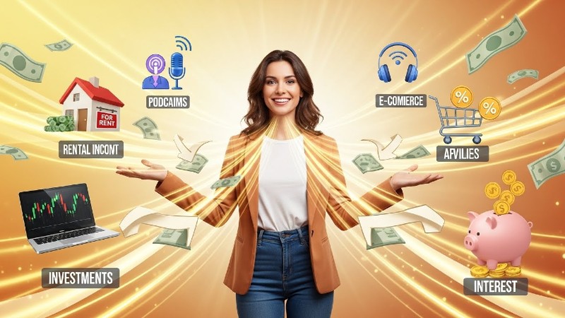 Passive income ideas 2026 illustrated with multiple revenue streams