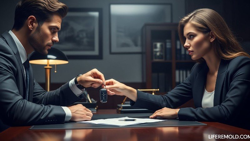Attractive woman hesitating to sign in house financing contract for luxury car